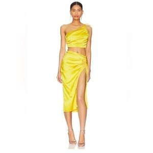 SUPERDOWN Kristy Ruched Skirt Set in Yellow